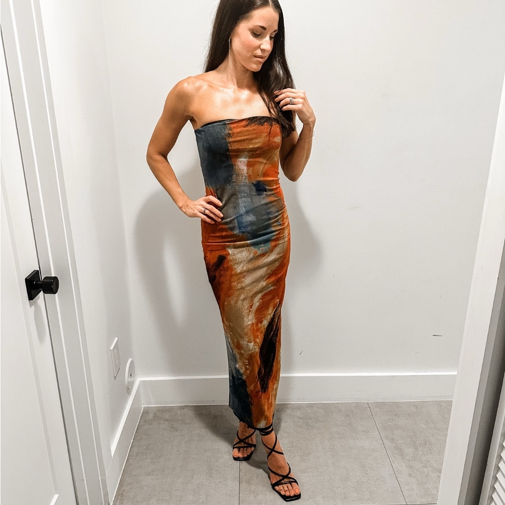 Zara Strapless Dress in Earthy Tones